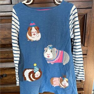 Mini Boden Blue and White Striped Long Sleeve Tunic with Guinea Pig Design